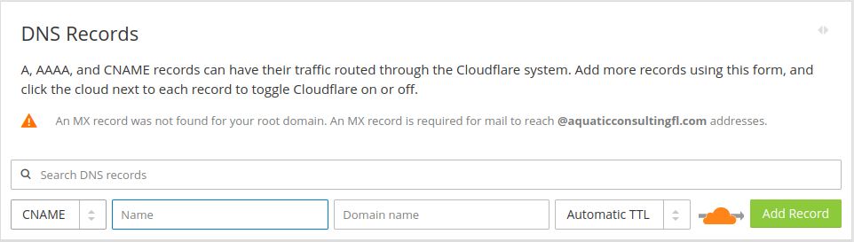 Cloudflare DNS Screen - CNAME Flattening