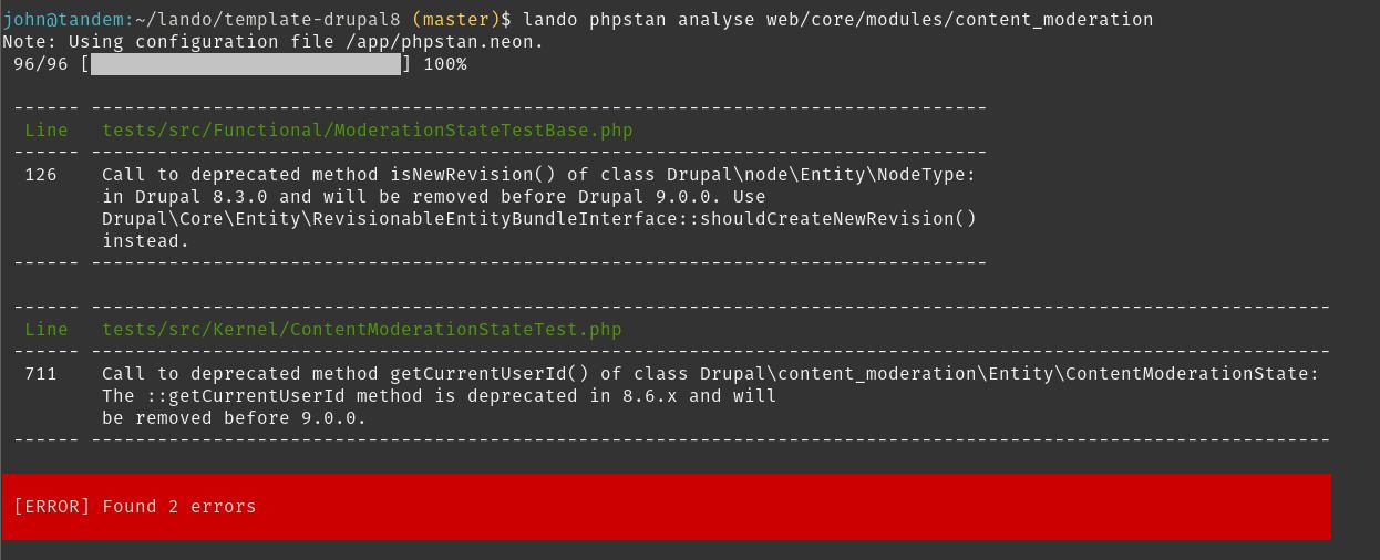 PHPStorm Lando Test Deprecations Fail
