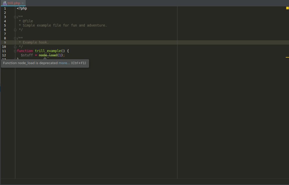 PHPStorm Deprecation Screenshot