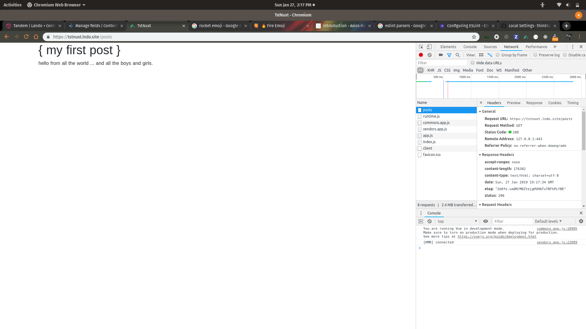 Screeenshot of nuxt app with placeholder data