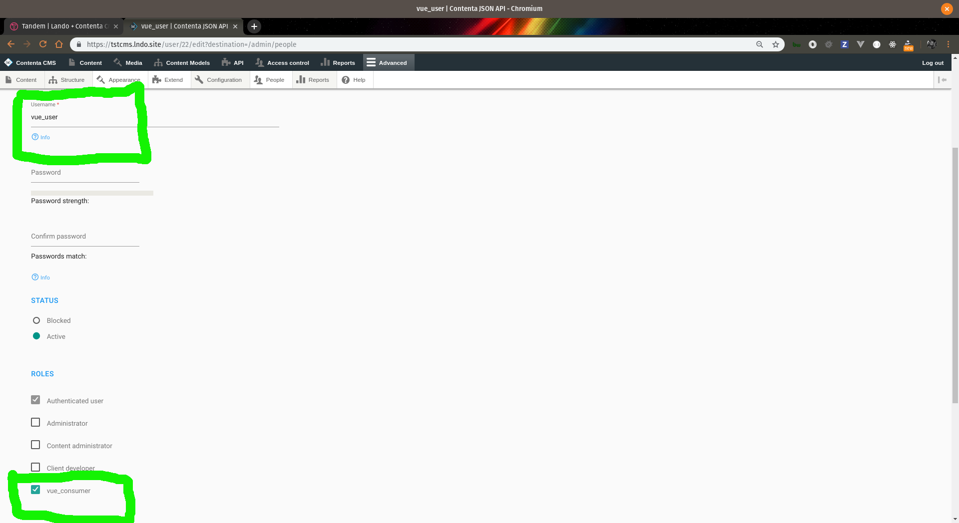 Screeenshot of add user configuration page