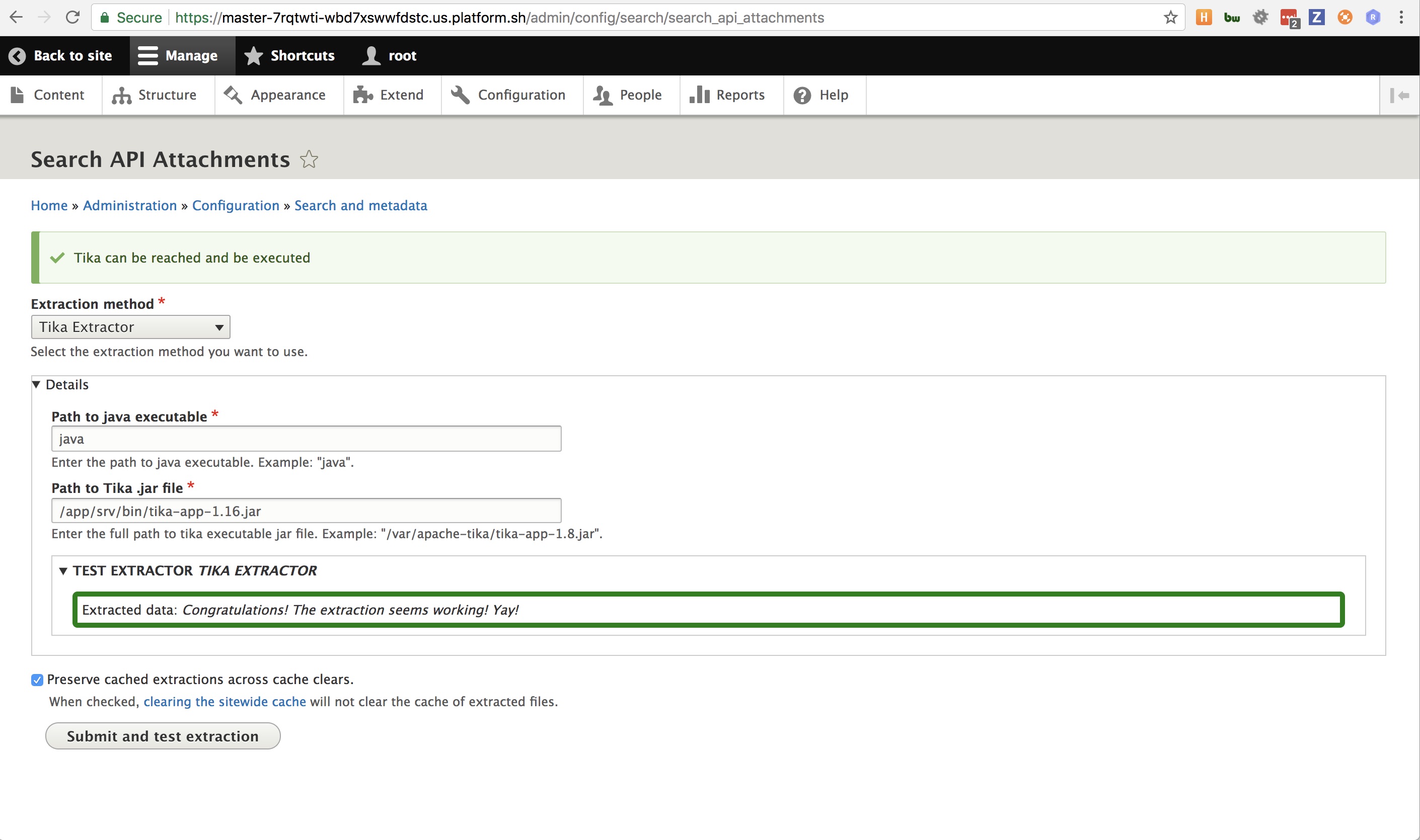 Search API Configuration Screen